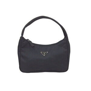 Prada Hobo Handbag Triangle Logo Plate Nylon Black